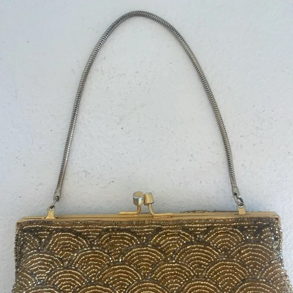 Vintage gold beaded bag. - Picture 3 of 5